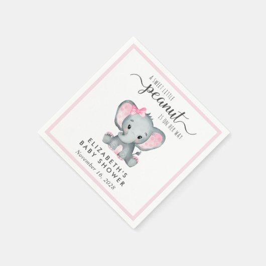 かわいい象のベビーガールシャワー スタンダードカクテルナプキン (角)