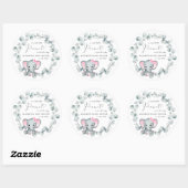 かわいい象のベビーガールシャワー ラウンドシール (シート)