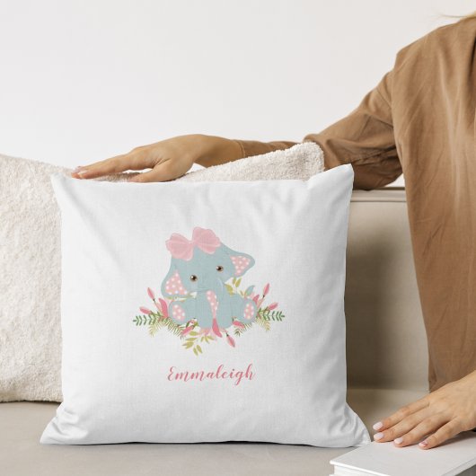 かわいい象のベビーガールモノグラム クッション