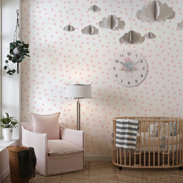 かわいい象のベビーガールモノグラム ラウンド壁時計