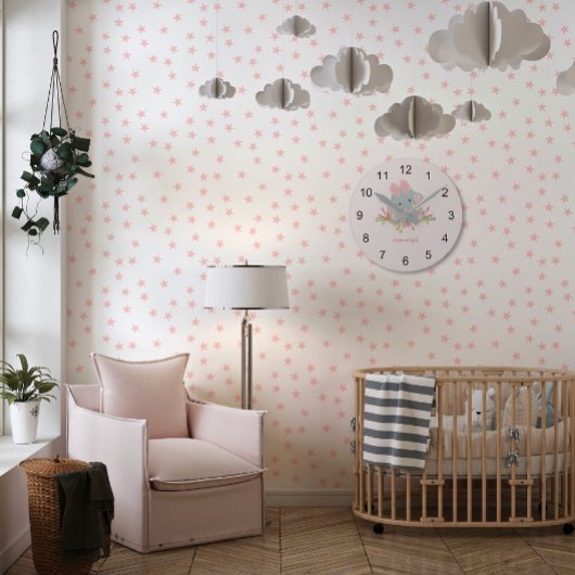 かわいい象のベビーガールモノグラム ラウンド壁時計