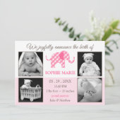 かわいい象のベビーガール写真誕生のお知らせ 案内状 (スタンド正面)