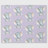 かわいい象のベビーガール紫とグレー ラッピングペーパー (フラット)