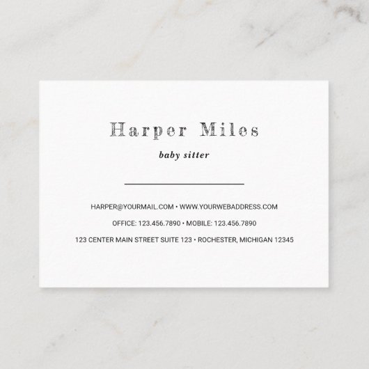 かわいい象のベビーシッターナニー名刺 名刺 (裏面)