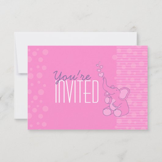 かわいい象のベビーシャかわいらしワーピンクの招待 招待状 (裏面)
