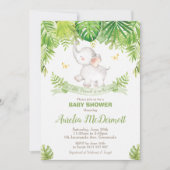 かわいい象のベビーシャワーのジャングル動物の男の子 招待状 (正面)