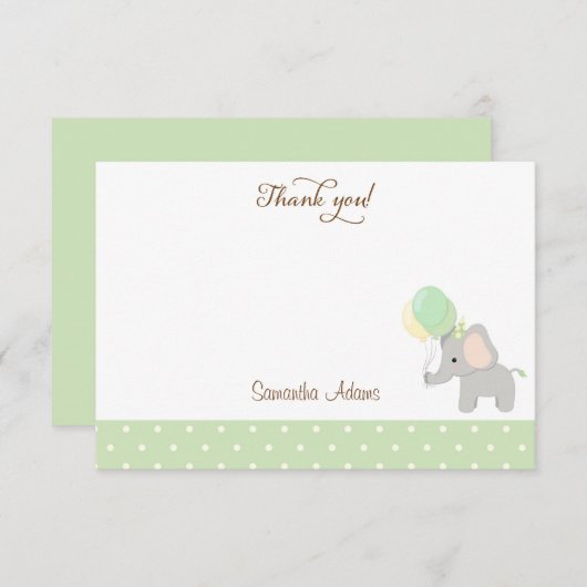 かわいい象のベビーシャワーサンキューカード サンキューカード (正面/裏面)