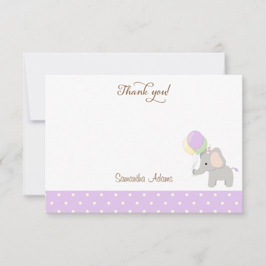 かわいい象のベビーシャワーサンキューカード ノートカード (正面)