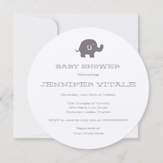 かわいい象のベビーシャワー招待状 招待状 (正面)