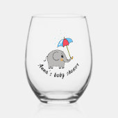 かわいい象のベビーシャワー（名前）飲み物用品セット ステムなしワイングラス (正面)