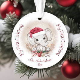かわいい象のベビー初めてのクリスマスボーイアクリル オーナメント