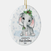 かわいい象のベビー初めてのクリスマス写真名 セラミックオーナメント (右)