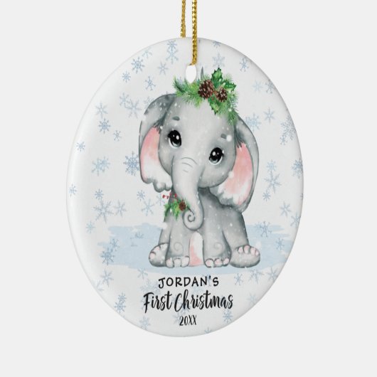 かわいい象のベビー初めてのクリスマス写真名 セラミックオーナメント (右)