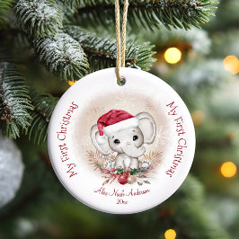 かわいい象のベビー初めてのクリスマス少年の名前 セラミックオーナメント