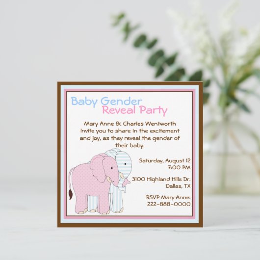 かわいい象のベビー性別がパーティーを明かす 招待状 (スタンド正面)