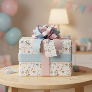 かわいい象のベビー誕生日 ラッピングペーパー