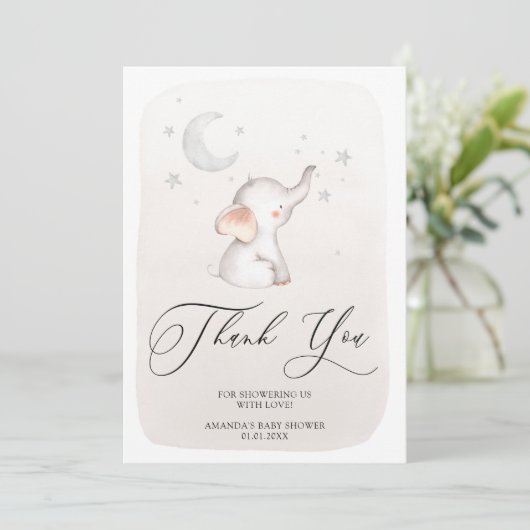 かわいい象のベージュベ男女兼用イジャー サンキューカード (スタンド正面)