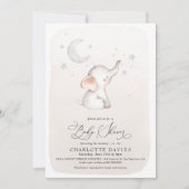 かわいい象のベージュ 男女兼用ベビーシャワー 招待状 (正面)