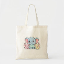 かわいい象のママと子供たちのトートバッグ