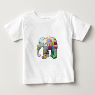 かわいい象のレトロなパッチワークお洒落 ベビーTシャツ