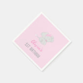 かわいい象の一歳誕生日ガール スタンダードカクテルナプキン (角)