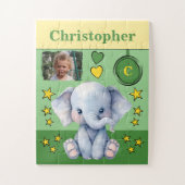 かわいい象の写真名グリーンイエローキッズ ジグソーパズル (縦)