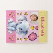 かわいい象の写真名ピンク黄色の子供 ジグソーパズル (横)