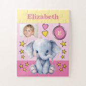 かわいい象の写真名ピンク黄色の子供 ジグソーパズル (縦)