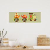 かわいい象の列車のポスターの壁の装飾子供へ ポスター (キッチン)