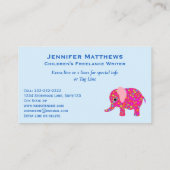 かわいい象の動物の児童図書の作家の作家 名刺 (裏面)