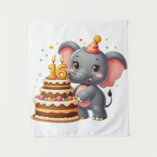 かわいい象の十六歳の誕生日 タペストリー