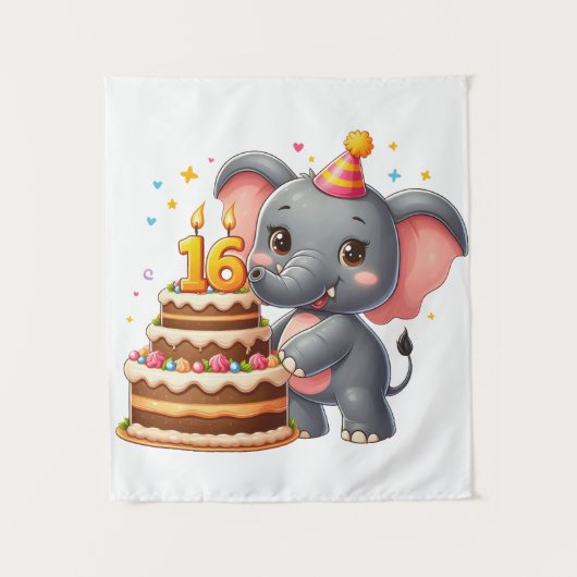 かわいい象の十六歳の誕生日 タペストリー (正面)