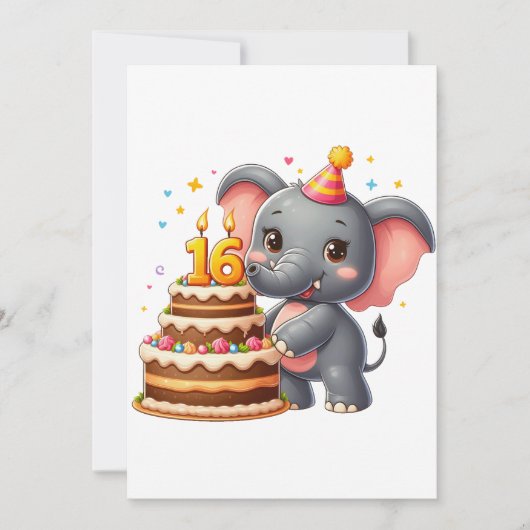 かわいい象の十六歳の誕生日 ノートカード (正面)