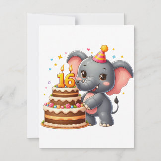 かわいい象の十六歳の誕生日 招待状