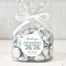 かわいい象の双子の男の赤ちゃんシャワーありがとう ラウンドシール