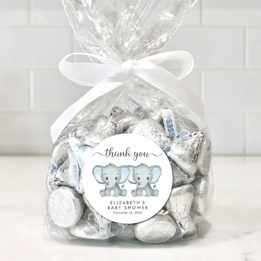 かわいい象の双子の男の赤ちゃんシャワーありがとう ラウンドシール