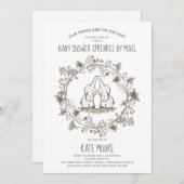 かわいい象の双子ベビーシャワーが散策 招待状 (正面/裏面)