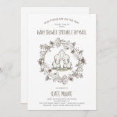 かわいい象の双子ベビーシャワーが散策 招待状 (正面/裏面)