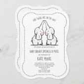 かわいい象の双子ベビーシャワー散策 招待状 (正面/裏面)