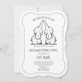 かわいい象の双子ベビーシャワー散策 招待状 (正面)