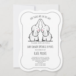 かわいい象の双子ベビーシャワー散策 招待状