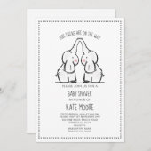 かわいい象の双子ベビーシャワー 招待状 (正面/裏面)