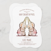 かわいい象の双子ベビーシャワーbyメール招待 招待状 (正面/裏面)