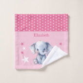 かわいい象の名前を追加水玉模様星ピンク ウォッシュタオル (ウォッシュタオル)
