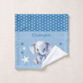 かわいい象の名前を追加水玉模様星青色 ウォッシュタオル (ウォッシュタオル)