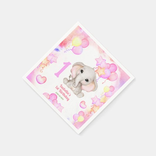 かわいい象の夏カラフルの女の子1st誕生日 スタンダードカクテルナプキン (角)
