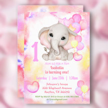 かわいい象の夏カラフルの女の子1st誕生日