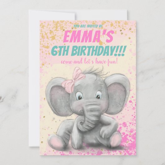 かわいい象の女の子の招待 案内状 (裏面)