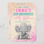 かわいい象の女の子の招待 案内状 (正面/裏面)