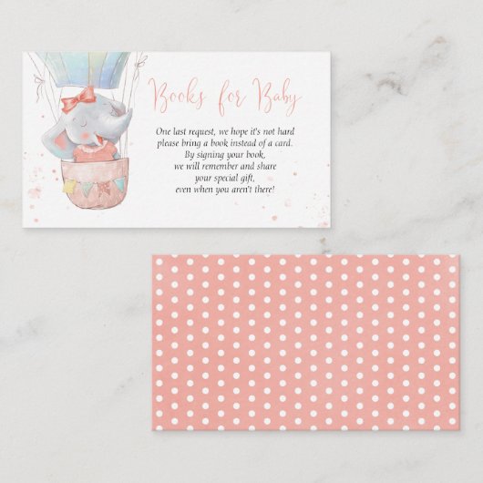 かわいい象の女の子の本ベビーカード エンクロージャーカード (正面/裏面)